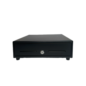 410 HQ-B - Cajón portamonedas automático 41x41 cm, 4 compartimentos para billetes, 8 gavetas para monedas, RJ12, 24V, negro