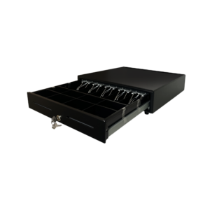 460 HQ-B - Cajón portamonedas automático 46 x 46,5 cm, 5 compartimentos para billetes, 8 gavetas para monedas, RJ12, 24V, negro