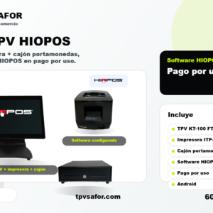 Pack TPV HIOPOS con TPV KT-100 FT W, impresora, cajon portamonedas, pago por uso y Android