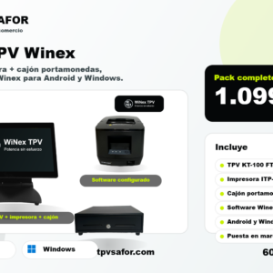 Pack TPV Winex con TPV KT-100 FT W, impresora, cajon portamonedas, Android y Windows por 1.099 euros