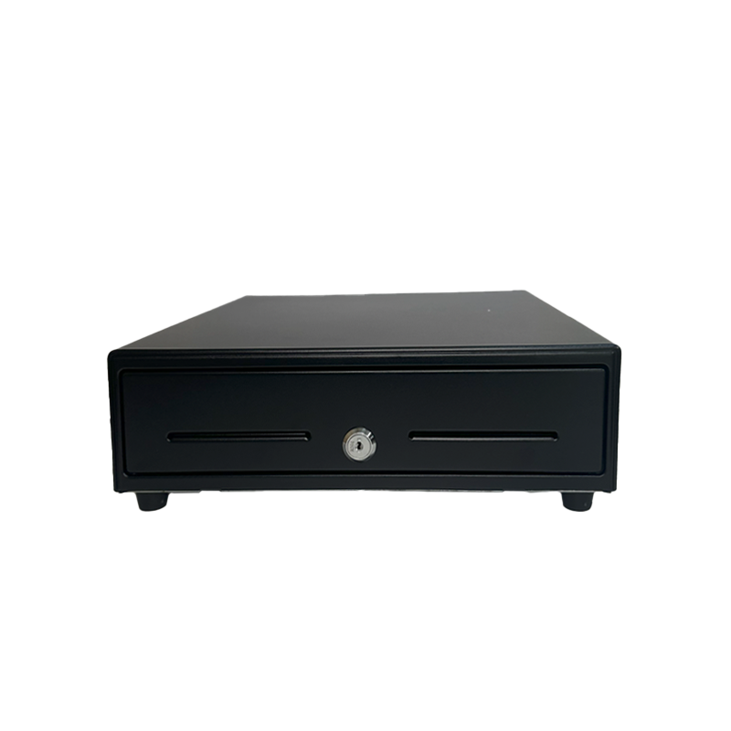 410 HQ-B - Cajón portamonedas automático 41x41 cm, 4 compartimentos para billetes, 8 gavetas para monedas, RJ11, 12V, negro (reacondicionado)